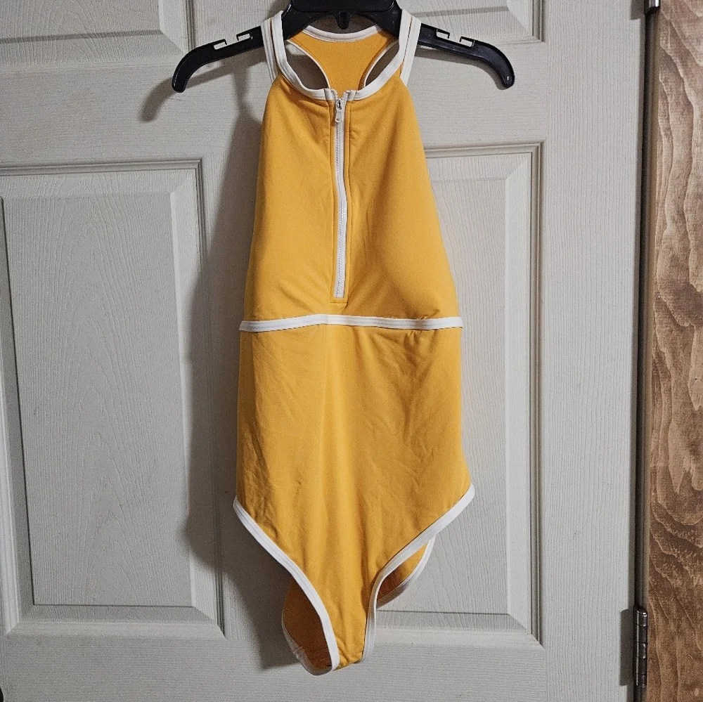 CALIA Halter Racerback Cheeky One Piece Swimsuit: MARIGOLD SHINE: NWT: SIZE 10